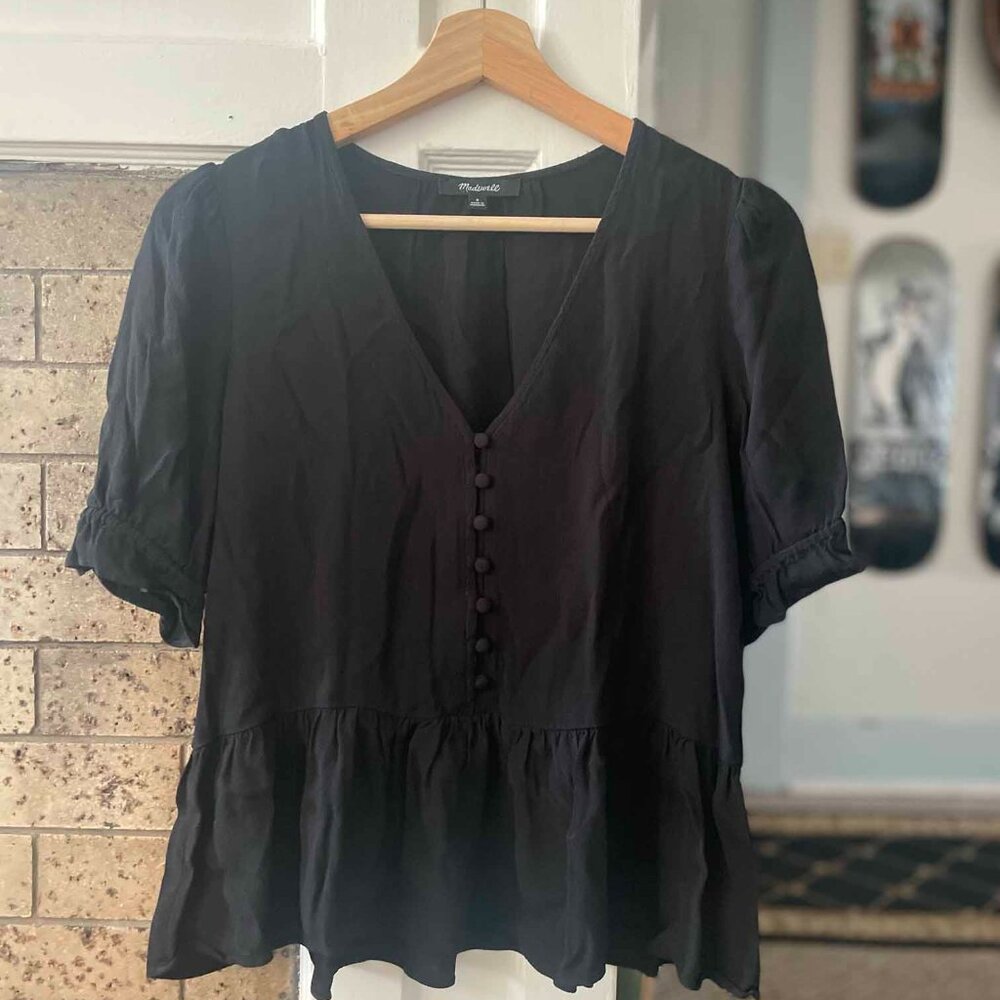 Black Madewell Babydoll Blouse - V Neck - Lightweight - Size SM